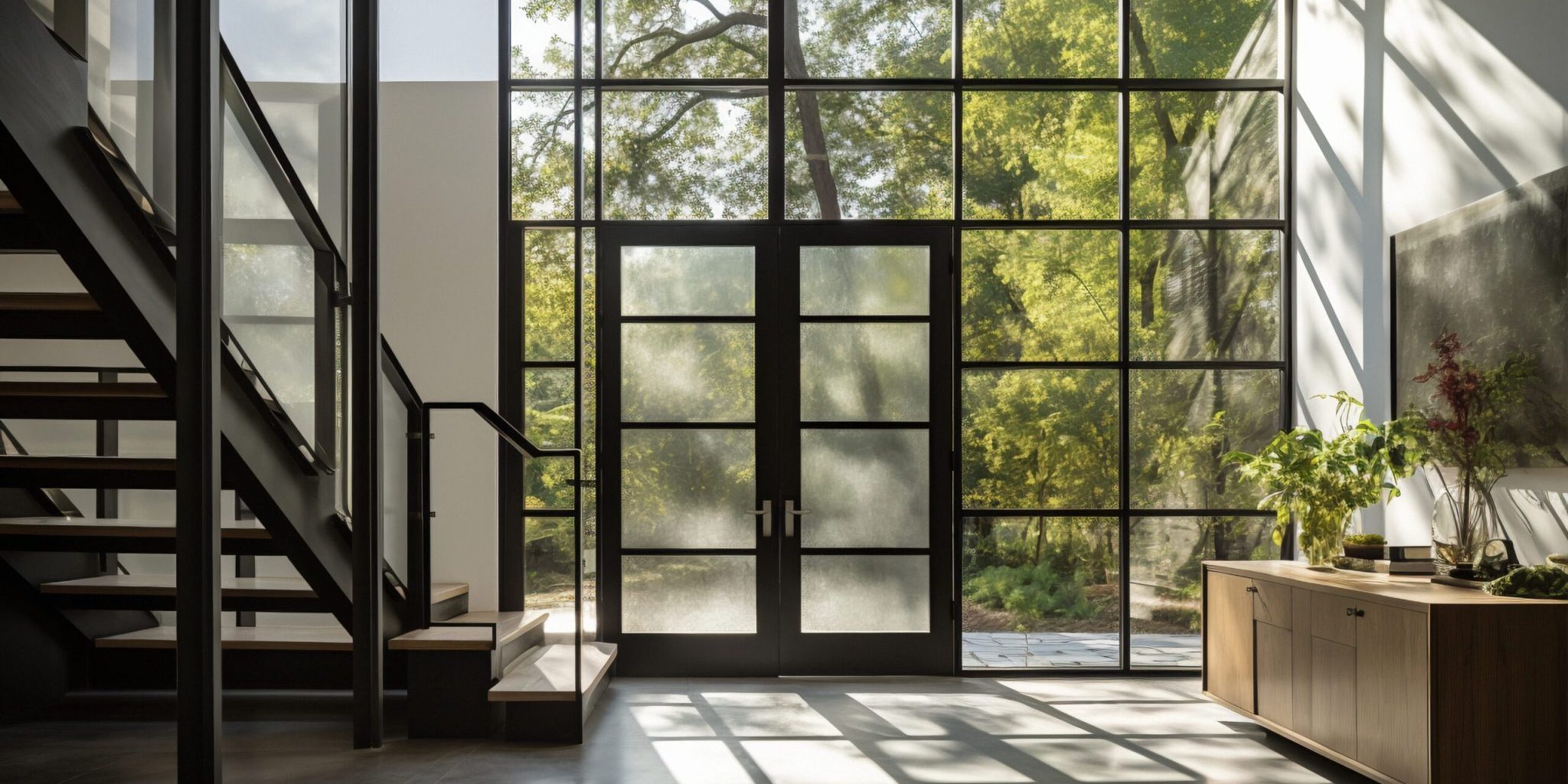 moderne deur van glas en staal een moderne deur van glas en staal