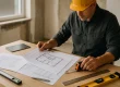 Aannemer Sittard bekijkt renovatieplannen in moderne werkruimte