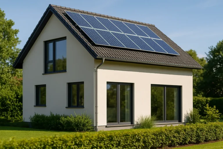 Modern huis verduurzamen met zonnepanelen, energiezuinige ramen en groene tuin